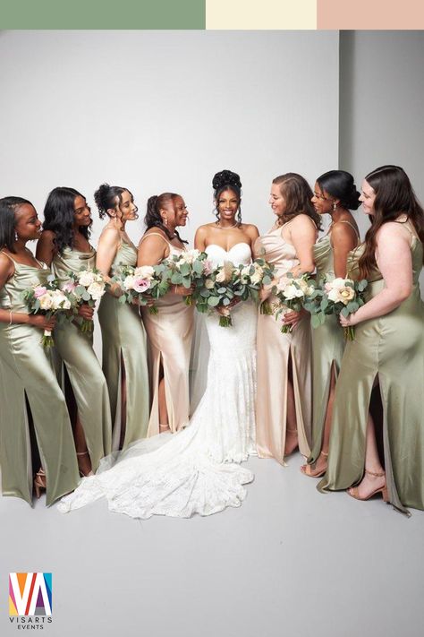 Mint Green And Cream Wedding, Olive Green And Cream Wedding Theme, Sage Green Blush Beige Wedding, Sage Green Khaki Wedding, Pink And Sage Green Bridesmaid Dresses, Sage Ivory Champagne Wedding, Sage Green Cream And Black Wedding, Black White Green Beige Wedding, Olive Green And Dusty Pink Wedding