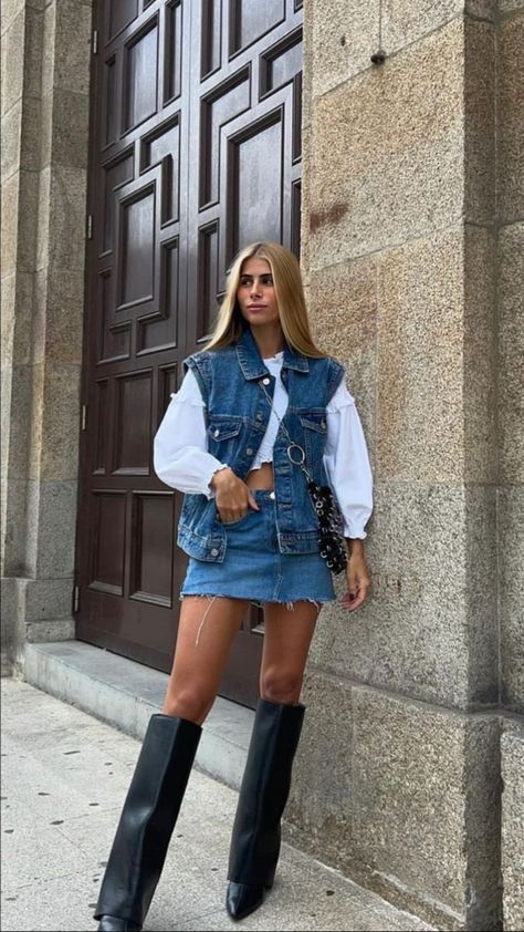 Denim Vest Outfit, Outfit Botas, Looks Country, Downtown Outfits, Nashville Outfits, Western Outfits Women, Looks Party, Looks Street Style, Causual Outfits