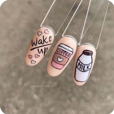 Nail Drawing Designs, Beautiful Wedding Nails, Starbucks Nails, Latest Nails, Subtle Nail Art, Quick Nail Art, Fruit Nail Art, Nails Arts, Coffee Nails