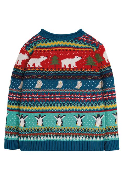 Festive fun and winter adventures are complete with something to snuggle into - after all, knitted winter jumpers are for every day, not just for Christmas. We've made this Forest Fairisle Jumper from 100% super-soft and durable organic cotton, which has 0% nasty chemicals to make it warm and gentle next to your little one's skin. The timeless fairisle design features a colourful Frugi twist, and the sleeves have clever extendable cuffs that allow the jumper to grow as your kid does. Plus, it's Knitted Christmas Jumpers, Organic Kids Clothes, Winter Jumpers, Cotton Jumper, Organic Cotton Clothing, Christmas Jumper, Winter Adventure, Christmas Men, Printed Jeans