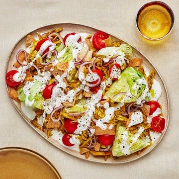 Halal Cart Chicken, Halal Chicken, Rotisserie Chicken Salad, Yogurt Dressing, Chicken Salad Recipe, Dinner Salads, Chicken Salad Recipes, Rotisserie Chicken, Chicken Salad