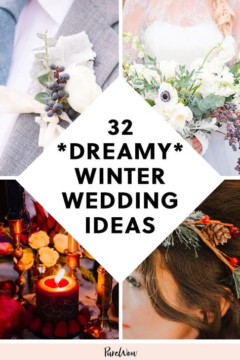 32 *Dreamy* Winter Wedding Ideas  #purewow #bride #beauty #winter #decor #wedding #bridesmaid #fashion #wedding planning Simple Outdoor Winter Wedding, Wedding Decor Winter Theme, Outdoor December Wedding Ideas, Weddings In January, Winter Wedding Essentials, Winter Wedding Bride Dress, Dreamy Winter Wedding, Winter Bride Accessories, February Wedding Inspiration