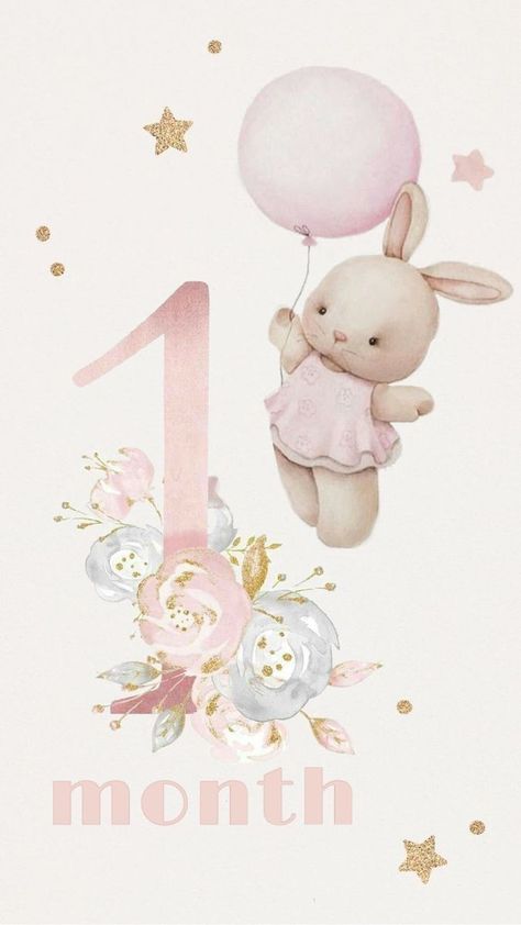 Baby Album Design, Happy 1 Month, 1 Month Baby, Baby Scrapbook Album, Baby Month Stickers, Baby Art Projects, Month Stickers, Baby Frame, Bunny Birthday