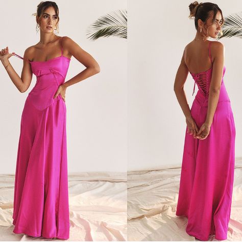 This Dress Is The Absolute Epitome Of Luxury And Elegance. Cut From A Luxurious Fuchsia Silky Satin For A Fluid Drape, It Features A Flattering Neckline With Delicate Rouleau Shoulder Straps. The 'Regular Cup' Option Suits Cup Size A-C Whilst The 'Bigger Cup' Option Suits Cup Size D-E. Where To Wear: Romantic Date Nights, Charity Balls, Proms, Champagne Bars, Weddings, Glam Functions And Events. Underwear Solution: An Invisible Bra If You Choose To Wear One Made From Heavy Silky Satin. Stretch F Lace Corset Dress, Summer Maxi Dress Floral, Nadine Merabi, Cage Dress, Hot Pink Weddings, Rat And Boa, Pixie Dress, House Of Cb Dresses, Fuchsia Dress