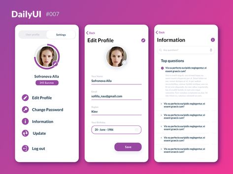 Settings Ui Design Mobile App, Edit Profile Ui Design, User Profile Ui Design Mobile App, Profile Screen Mobile Ui, Profile Ui Web, Profile Page Ui Mobile, Profile Ui Mobile, User Profile Design, Profile Design Ideas