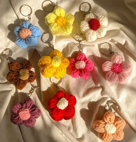 Puff flower keychains💫 Dm to purchase or click the link in bio! Reshares are highly appreciated ✨ Tags (ignore✨) #CrochetLove #HandmadeWithLove #CrochetAddict #CrochetLife #CrochetDesign #CrochetGram #CrochetArtist #CrochetCreations #CrochetPattern #CrochetInspirations #CrochetCommunity #CrochetEveryday #InstaCrochet #YarnLove #CraftyHands #HandmadeCrochet #ModernCrochet #CrochetGifts #CrochetArt #CrochetProjects Crochet Keychain Flower, Crochet Souvenirs, Puff Flower, Crochet Puff Flower, Diy Bouquet Wrap, Keychain Making, Crochet Bandana, Flower Keychain, Diy Yarn Crafts