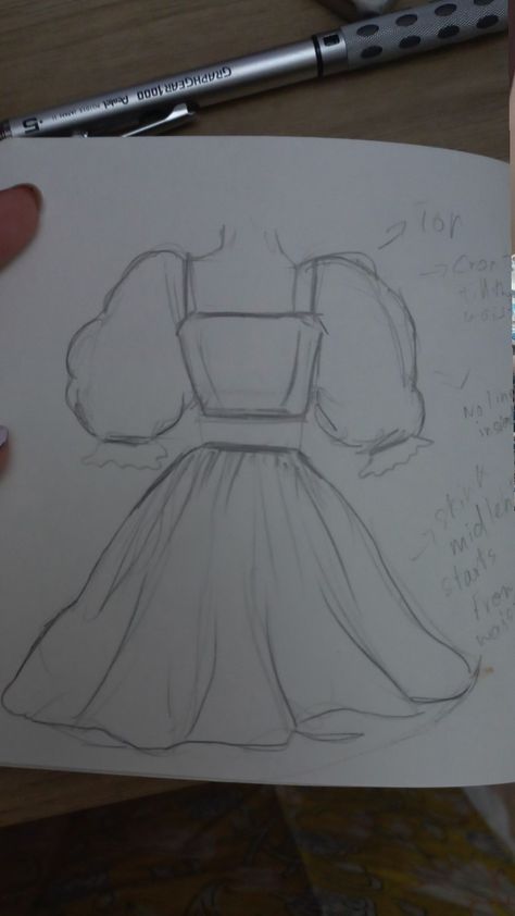 Fluffy dress drawing Puffy Dress Reference Drawing, How To Draw Fluffy Clothes, Fluffy Dress Drawing, Puffy Dress Drawing, Fluffy Dress, Drawing Pictures, Puffy Skirt, Dress Illustration, Puffy Dresses