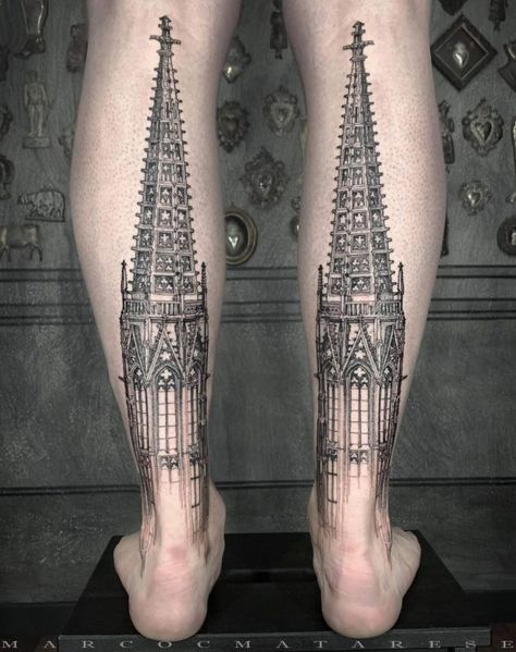 Cathedral Tattoo, Engraving Drawing, Tattoo Catalog, Gus G, Timeless Tattoo, Two Towers, Norse Tattoo, Sweet Tattoos, Gothic Tattoo