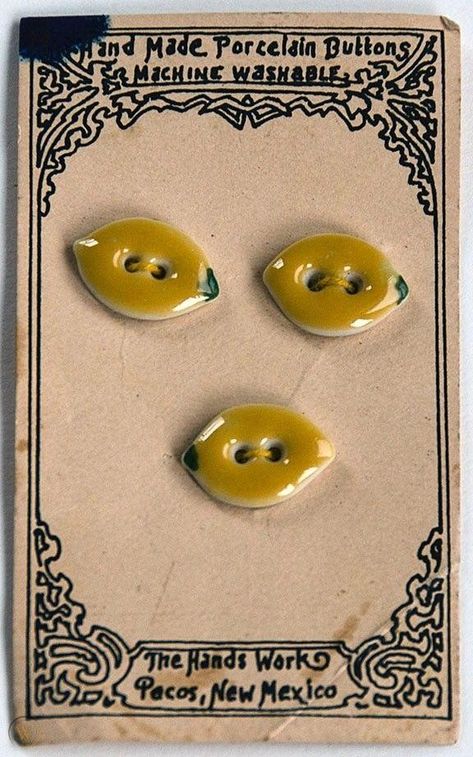 Hand Made Ceramic Buttons on Card – The Hands Work – Lemons | #1917441656 Hand Painted Buttons, Clay Buttons, Indoor Recess, Ceramic Buttons, October Fashion, Mill Hill, Clay Stuff, Hand Of Cards, Backing Card