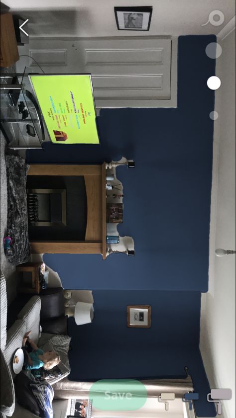 Dulux Saphire Salute Oxford Blue Dulux Paint, Dark Blue Living Room, Wall Colours, Dulux Paint, Blue Living Room Decor, Kitchen Family Rooms, Oxford Blue, Kitchen Color, Blue Rooms