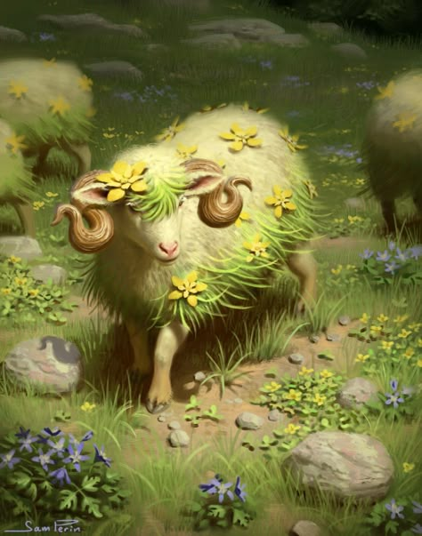 Sheep Fantasy Art, Fantasy Forest Animals, Dnd Forest Creatures, Narnia Wardrobe, Unique Coats, Dnd Backgrounds, Creaturi Mitice, 2022 Art, Fantasy Beasts