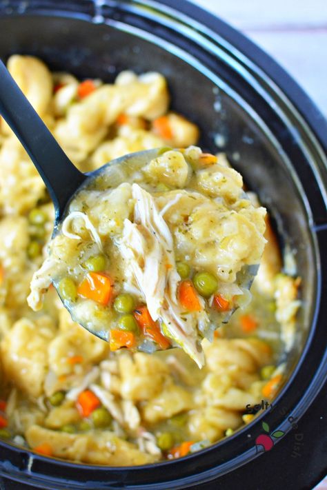 Crockpot Chicken and Dumplings with Canned Biscuits Easy Crockpot Chicken And Dumplings, Easy Chicken And Dumplings, Desserts Summer, Crockpot Chicken And Dumplings, Winter Coming, Chicken Crockpot Recipes Easy, Easy Crockpot Chicken, Seasoned Chicken, Chicken And Biscuits