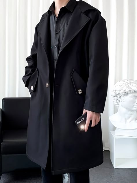 Mens Clothing Styles Black, Korean Fashion Men Black, Fancy Men Outfits, Black Coat Outfit Men, Black Clothes Men, Fancy Outfits Men, Black Coat For Men, Winter Coats Men, Aesthetic Clothes Men