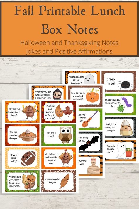 Brighten your kid's day this Fall season with lunchbox notes for Halloween, Thanksgiving, and Fall! #schoollunch #lunchboxnotes #printable #instantdownload #lunchboxjokes Jokes With Answers, Halloween Lunchbox Notes, Halloween Lunch Box Notes, Printable Lunchbox Notes, Lunch Box Notes For Kids, Thanksgiving Note, Lunchbox Notes For Kids, Printable Lunch Box Notes, Lunchbox Jokes