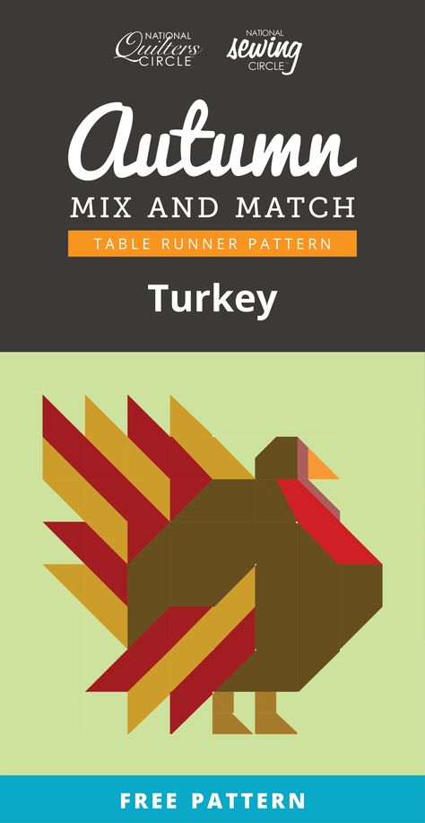 Turkey Quilt Patterns Free, Turkey Table Runner Pattern, Seasonal Quilt Blocks, Turkey Quilt Patterns, Turkey Tracks Quilt Block, Thanksgiving Quilt Blocks, Turkey Quilt Block Free Pattern, Fall Quilted Table Runners Patterns Free, Turkey Quilt Block