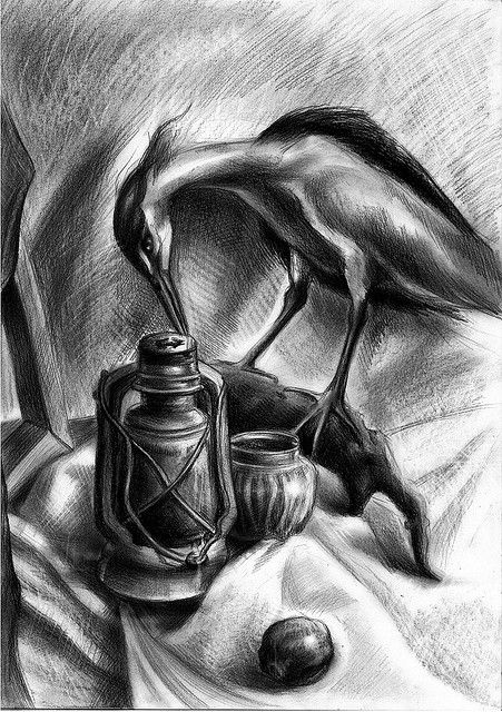 Charcoal still-life drawing with bird  by kelvinzhang87@flickr, via Flickr Good Artists, Compressed Charcoal, Artistic Ideas, Observational Drawing, Still Life Drawing, Photorealism, Charcoal Drawing, The Thing Is, Drawing Lessons