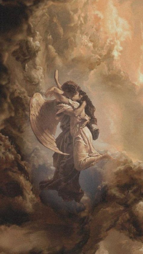 Romantic Love Paintings, Romantic Paintings Aesthetic, Dark Romantism Art, Ethereal Art Aesthetic Wallpaper, Old Paintings Of Love, Dark Romantic Fantasy Art, Classical Art Romantic, Love Angel Drawing, Angel Background Wallpapers