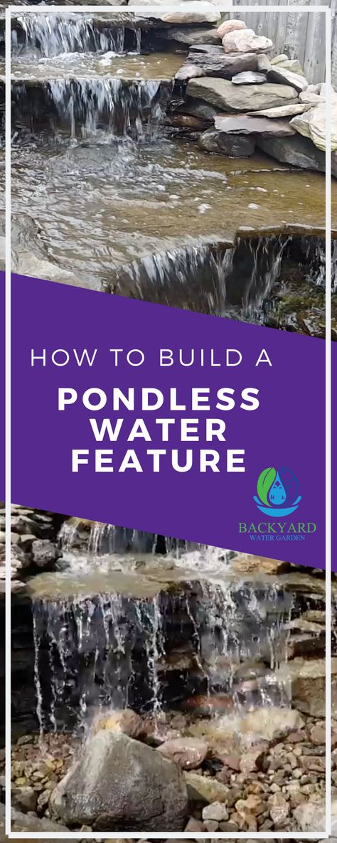 Your life is busy and finding the time, energy and money that goes into digging and maintaining a pond is almost unimaginable. That’s where the idea of a pondless waterfall comes in. Creating your own at home getaway can work wonders on your stress levels, not to mention the pride you will feel by doing this yourself.  Just follow the steps and you will get the professional results you deserve. #backyardwaterfalldiy #backyardwaterfall # Backyard Water Features Diy, Waterfall Ponds Backyard Diy, Backyard Water Falls Ideas, Rock Pond Waterfall, Outdoor Water Features Diy Waterfalls, Pondless Waterfalls Backyard Diy, Pondless Waterfall Ideas Diy, Diy Pondless Water Feature Simple, Backyard Water Falls