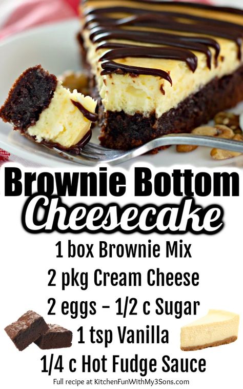 Brownie Bottom Cheesecake Recipe, Brownie Cheesecake Recipe, Brownie Bottom Cheesecake, Homemade Brownie, Cheesecake Brownie, Brownie Cheesecake, Dessert Simple, Kitchen Fun, Cheesecake Desserts