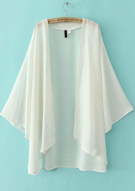 White Puff Sleeve Loose Chiffon Blouse 12.33 Chiffon Kimono Cardigan, Moda Kimono, Top Kimono, Green Kimono, White Kimono, Cardigan Kimono, Chiffon Kimono, Chiffon Wrap, Cardigan Casual