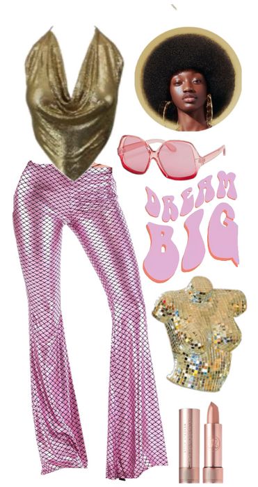 Disco Outfit Ideas Women, Pink Disco Outfit Ideas, Disco Astethic Outfit, 70s Disco Glam Outfit, Desert Disco Party, Funky Disco Outfit, Pink 70s Outfit, Disco Style Outfits, 70s Club Fashion