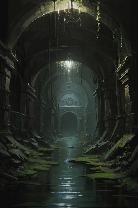 Elvington Sewer Fantasy Sewer Concept Art, Sewers Fantasy Art, Underground Sewers Concept Art, Fantasy Sewers Art, Sewer Fantasy Art, Dnd Sewer Monster, Fantasy Underground Ruins, Fantasy Locations Art, Fantasy Sewers