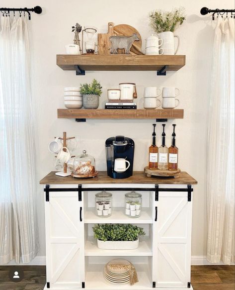 Kitchen Counter Coffee Bar, Coffee Bar Ideas Kitchen, Counter Coffee Bar, Coffee Bar In Kitchen, Bar In Kitchen, Kaffe Bar, Coffee Bar Ideas Kitchen Counter, Coffee Bar Cart, Coffee Bar Station