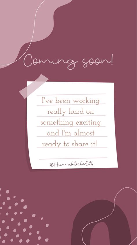 A rose pink background with a note stuck to it reads coming soon! I’ve been working on something really exciting and I’m always ready to share it. @hannah_techedits Stay Tuned Caption, Caption For Coming Soon Post, Coming Soon Quotes Business, New Things Coming Soon Business, Something Exciting Is Coming Posts, Something New Is Coming Posts, Stay Tuned Poster, Stay Tuned Image Instagram, Support Small Business Quotes