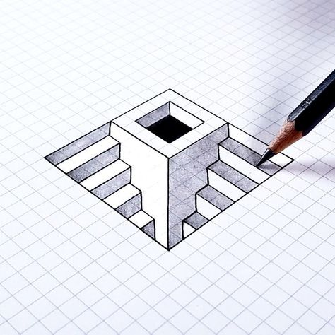 Grid Paper Art Pattern, 3d Drawings Easy, Howard Lee, 3d Illusion Drawing, Illusions Art, Optical Illusion Drawing, Graph Paper Designs, Illusion Drawings, Desen Realist