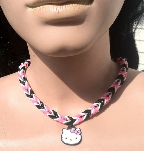 Hey, I found this really awesome Etsy listing at https://www.etsy.com/listing/190004129/loom-band-necklace-with-hello-kitty Rainbow Loom Necklace Pattern, Hello Kitty Rubber Band Bracelet, Hello Kitty Loom Bracelet, Rubber Band Bracelet Designs, Rainbow Loom Rings, Bracelet Ideas Loom, Loom Bands Ideas, Loom Band Ideas, Loom Bands Designs