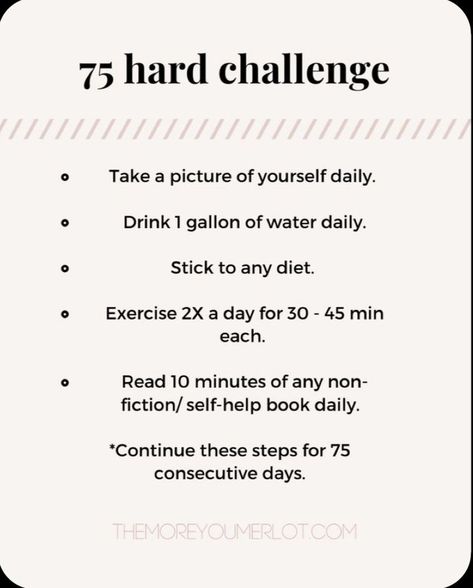 75 Hard Workout Ideas, 75 Hard Challenge Rules, Exercise Challenges, 75 Hard Challenge, Fitness Habits, 75 Hard, Hard Workout, Self Help Book, Foto Ideas Instagram