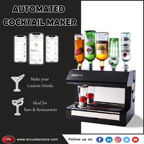 The Barsys 2.0 is a smart automated cocktail-making machine, also known as a robotic bartender. Create perfect drinks at home with nothing more than the click of a button. #arcuxbarzone Cocktail Maker Machine, Diy Projects Garage, Cocktail Machine, Glass Blender, Interactive Lighting, Tech Gadgets Technology, Cocktail Maker, Home Espresso Machine, Drinks At Home