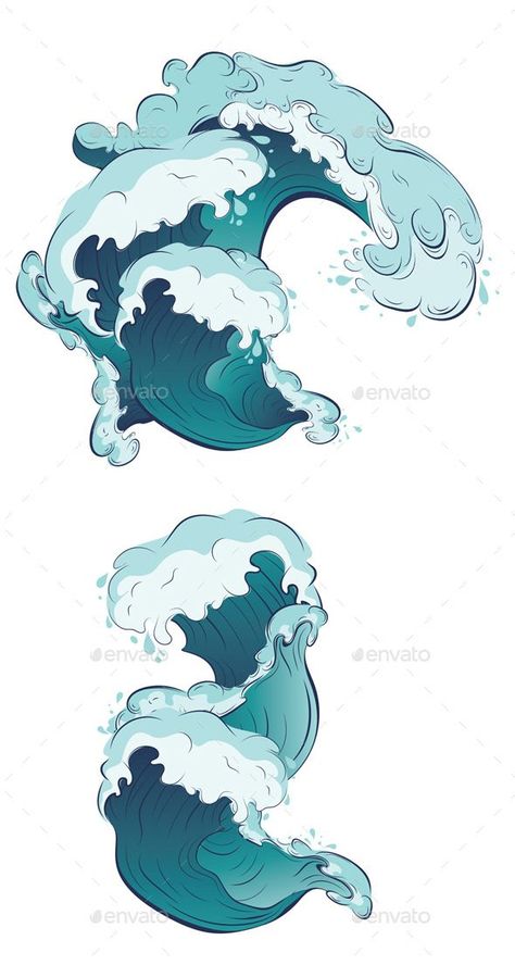 Ocean Wave Drawing, Gray Anime, Abstract Tattoo Ideas, Girl Chibi, Abstract Tattoos, Wave Drawing, Waves Design, Wave Illustration, Concept Art Tutorial