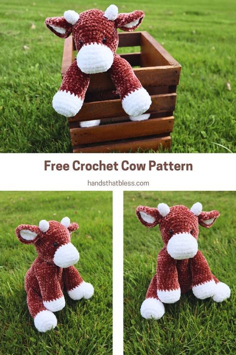 This crochet cow pattern is free and easy to make. Plus, the finished crochet cow is absolutely adorable. Be sure to check out these step by step instructions to make the most adorable crochet cow by following our free pattern. Cow Stuffed Animal Crochet, Caroline The Cow Crochet Pattern, Free Crochet Pattern For Stitch, Amigurumi Free Pattern Bulky Yarn, Cow Ear Crochet Pattern, Diy Cow Stuffed Animal, Crochet Cow Head Free Pattern, Crochet Arigumi Free Pattern Beginner, Crochet Cow Patterns Free