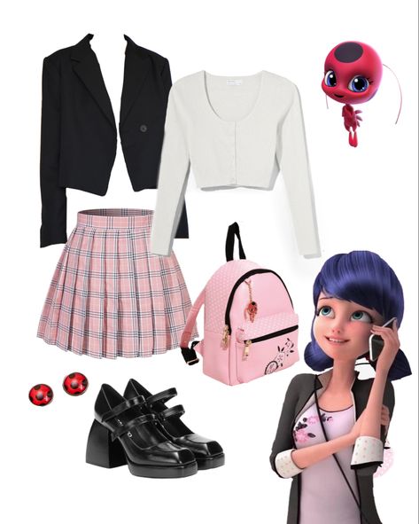 Halloween Costumes Miraculous Ladybug, Marinette Inspired Nails, Marinette Aesthetic Outfits, Miraculous Outfit Ideas, Marinette Inspired Outfit, Miraculous Inspired Outfits, Marinette Outfits Inspiration, Marinette Clothes, Marinette Outfit