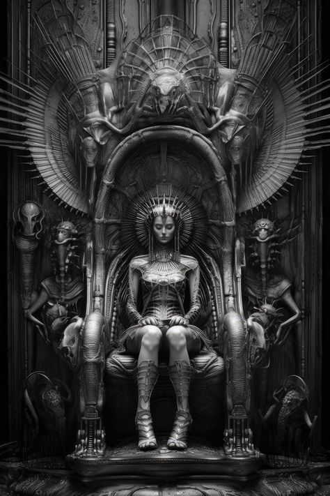 Evil Throne, Throne Pose, Horror Fantasy Art, Dark Throne, Sketch Body, Character Sitting, King On Throne, H.r. Giger, Dark Princess