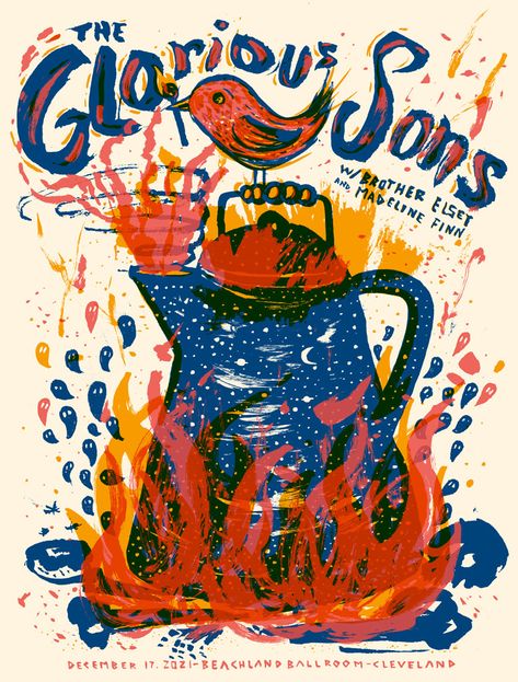 The Glorious Sons Silk-Screen Concert Poster // The Bubble Process Huge Muscles, French Paper, Concert Poster, The Bubble, Concert Posters, Silk Screen, Music Poster, Time Travel, Muscles