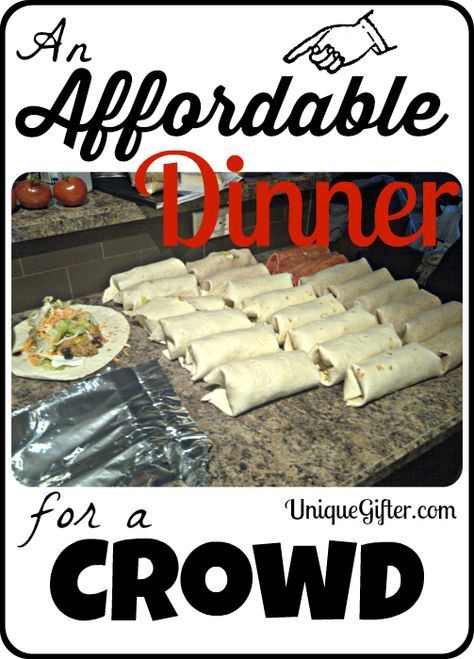 Making a meal of burritos, with some good fillers, is an affordable dinner for a crowd! Use this list to help you stay on budget. Dinner For A Crowd, Cooking For A Group, Large Group Meals, Potluck Dishes, Cooking For A Crowd, Cheap Dinners, Potluck Recipes, Cooking On A Budget, Family Cooking