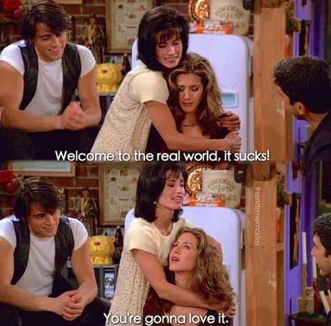 It does suck! Welcome To The Real World, Friends Tv Quotes, Friends Best Moments, Comfort Place, Friends Scenes, Friends Episodes, Friends Cast, Ross Geller, Friends Moments