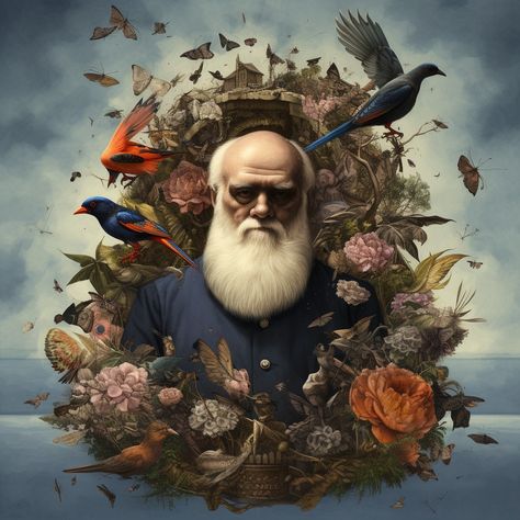 Charles Darwin surrounded by flora and fauna Dark Red Wallpaper, Natural Selection, Charles Darwin, Adam And Eve, Blog Instagram, Red Wallpaper, Inspirational People, Anthropology, Permaculture