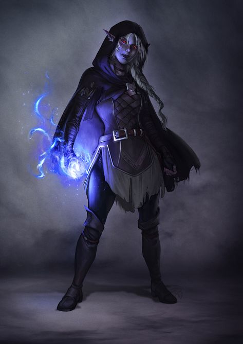 ArtStation - Drow Sorcerer - dnd commission, Elisa Serio Drow Sorcerer, Dnd Sorcerer, Half Drow, Dungeons And Dragons Characters, Dnd Art, Dark Elf, Sci Fi Art, Dnd Characters, Character Portraits