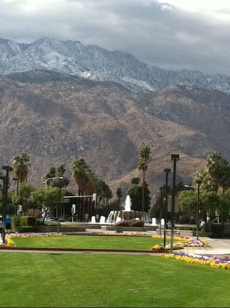 Another view of the exit at the Palm Springs Airport, and snow on San Jacinto Mountain 33rd Parallel, Palm Springs Houses, Palm Springs House, San Jacinto Mountains, The Exit, Palm Springs California, San Jacinto, Spring Vacation, Coachella Valley