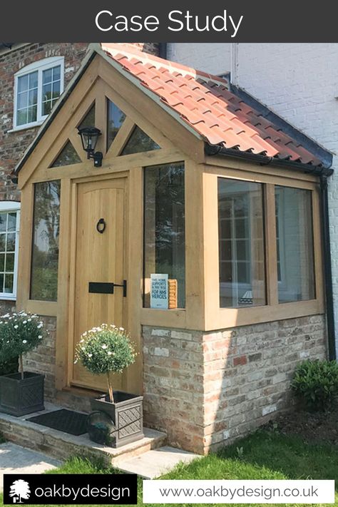 This enclosed oak porch is perfect on our clients Yorkshire home  #oakbydesign #oakporch #enclosedporch #enclosedoakporch Enclosed Porches Farmhouse, Enclosed Oak Porch, Council House Porch Ideas, Porch Ideas Exterior Uk, Glazed Oak Porch, Oak Frame Porch, Oak Porch Ideas Entrance, Uk Porch Ideas, Closed Front Porch