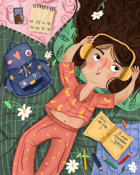 My illustrations.  character digital girl draw procreate illustration illustrator dream Music Listening Illustration, Listening To Music Illustration, Song Illustration, Girl Listening To Music, Space Girl Art, Draw Procreate, Plan Lector, Headphones Art, Girl Draw