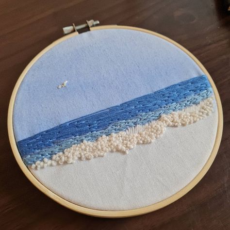 Ocean Waves Embroidery, Beach Hand Embroidery, Layered Fabric Embroidery, Beach Sunset Embroidery, Embroidery Scenery Simple, Ocean Embroidery Simple, Unique Cross Stitch Patterns Free, Embroidery Landscape Easy, Ocean Embroidery Patterns