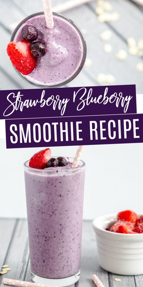 Blueberry Smoothie Recipe Easy, Recipe With Chia Seeds, Strawberry Blueberry Smoothie, بذور الشيا, Easy Breakfast Smoothies, Blueberry Smoothie Recipe, Smoothies Vegan, Smoothie Fruit, Smoothie Recipes Strawberry