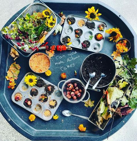 Outdoor Playgroup Ideas, Autumn Sand Tray Ideas Eyfs, Autumn Tuff Trays Eyfs, Outdoor Investigation Area Eyfs, Harvest Festival Tuff Tray, Outside Tuff Tray Ideas Eyfs, Autumn Outdoor Learning Eyfs, Autumn Investigation Area Eyfs, Tuff Tray 1 Year