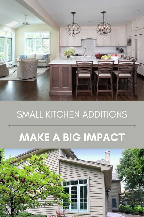 Home Additions Back Of House Kitchen, Kitchen Bump Out Addition Ideas, Kitchen Additions Back Of House, Expand Kitchen Into Dining Room, Small Kitchen Addition, Before And After Home Additions, Kitchen Addition Ideas, Kitchen Expansion Before And After, Small House Addition Ideas