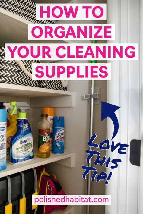 Looking for the perfect storage solutions and organizing ideas for cleaning supplies and the vacuum? Try this hack of turning your coat closet into a cleaning closet! Even if you can't dedicate an entire closet, the ideas in this post like the rental-friendly Swiffer / broom holders will help make everyday cleaning easier!   Organize Cleaning Supplies closet | Cleaning Supplies storage ideas | cleaning supplies organization | cleaning supplies organization closet How To Organize A Cleaning Closet, Linen Closet Cleaning Supplies, How To Organize Brooms And Mops, Kitchen Broom Closet Ideas, Coat Closet Into Cleaning Closet, How To Organize Cleaning Supplies Closet, Swiffer Storage Ideas, Storage Ideas For Cleaning Supplies, Storing Coolers In Garage