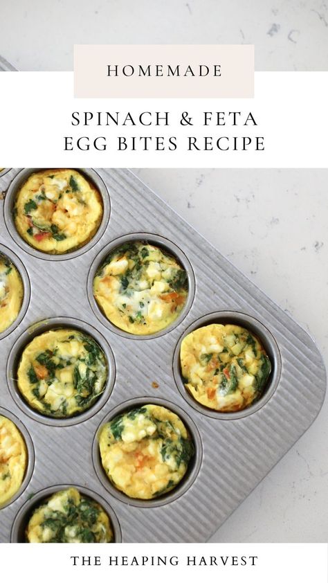 Spinach and Feta Egg Bites for an Easy and Healthy Breakfast Easy Breakfast Bites Healthy, Freezer Breakfast Egg Bites, Egg Bites Breakfast Recipes, Egg Bites Spinach Feta, Spinach Egg Recipes Healthy, Breakfast Egg Bites Healthy, Break Fast Healthy Easy Recipes, Eggs Bites Recipe, Spinach And Feta Egg Cups